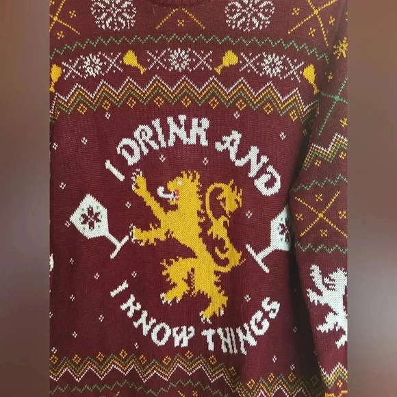 Game of Thrones Medium Men’s I Drink I Know Things Red Ugly Christmas Sweater - Picture 3 of 7